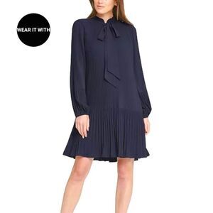 DKNY Long Sleeve Tie Neck Pleated Shift Dress Size 6 NWT!